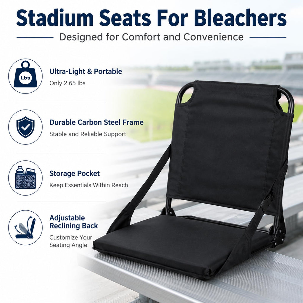 Portable Stadium Seat with Back Support and Storage Pockets R591651