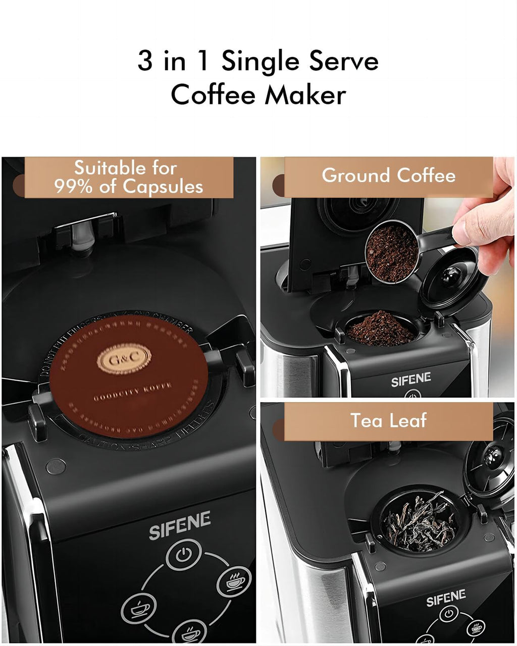 Single Serve Coffee Maker, 3-in-1, 6-12oz, Black L635
