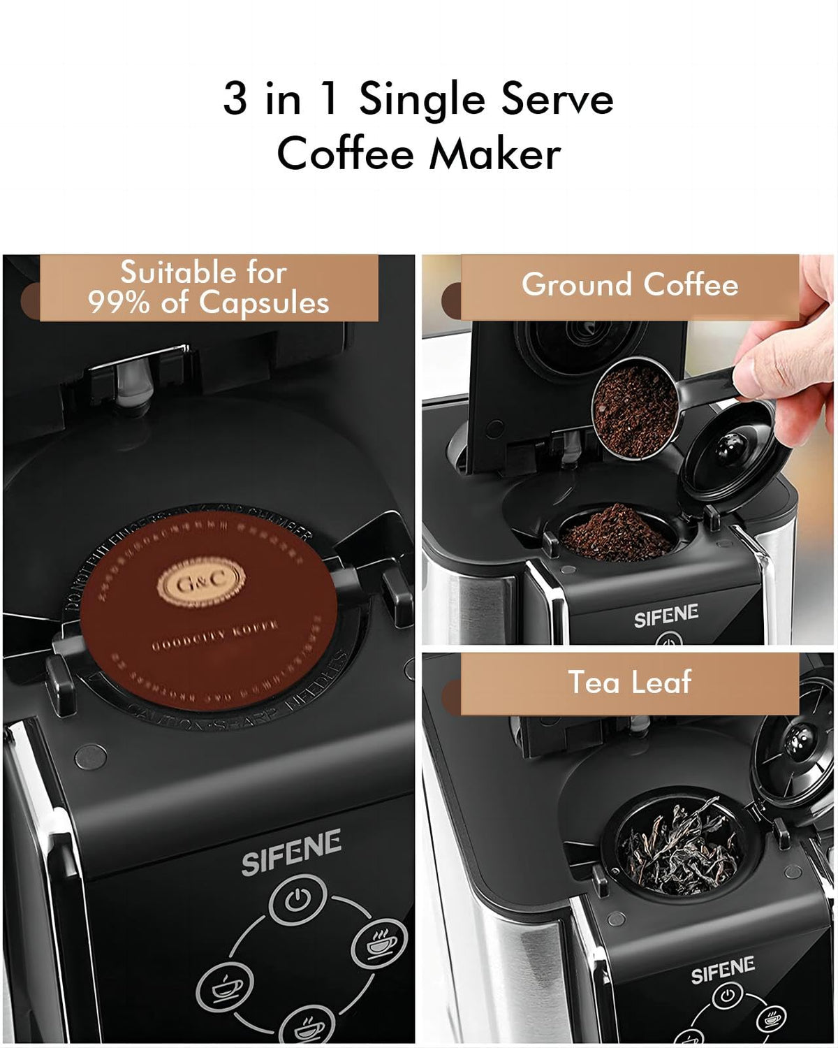 Single Serve Coffee Maker, 3-in-1, 6-12oz, Black L635
