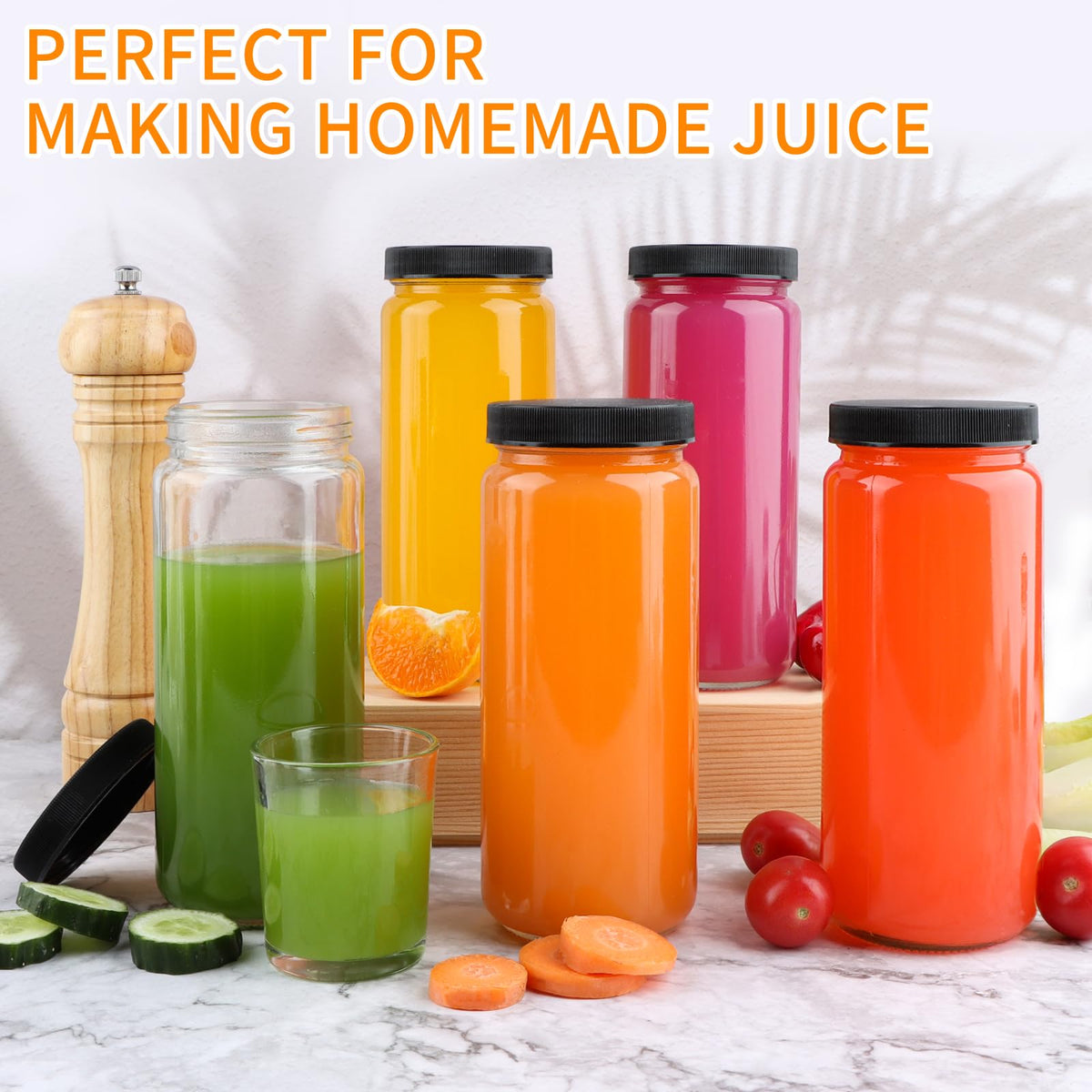16oz Glass Juice Bottles, 12 Pack B87577