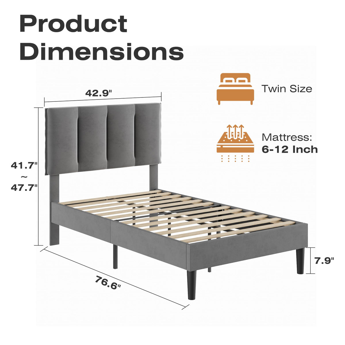 Twin Size Upholstered Bed Frame A152