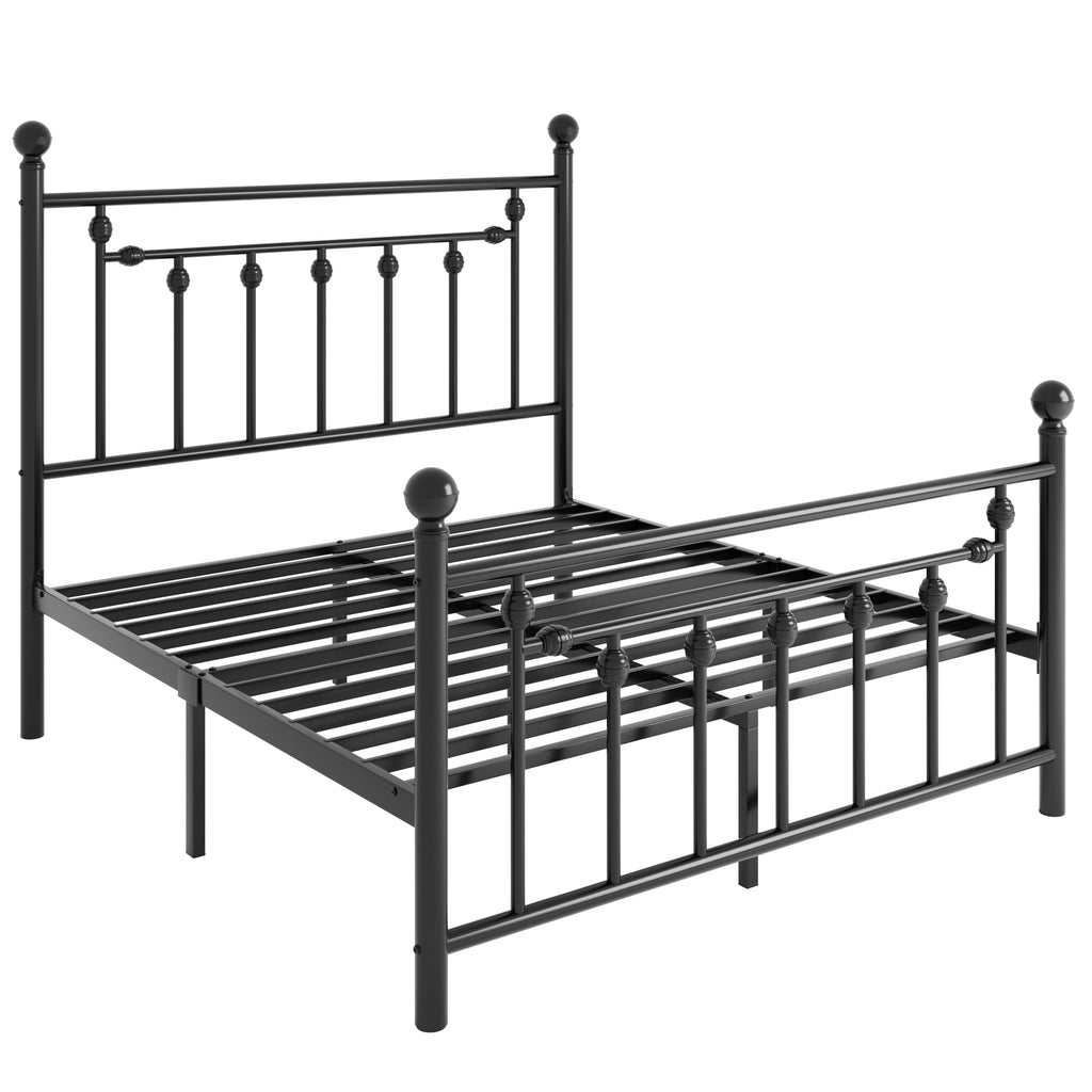 14" Full Size Black Metal Platform Bed Frame with Headboard and Footboard K193