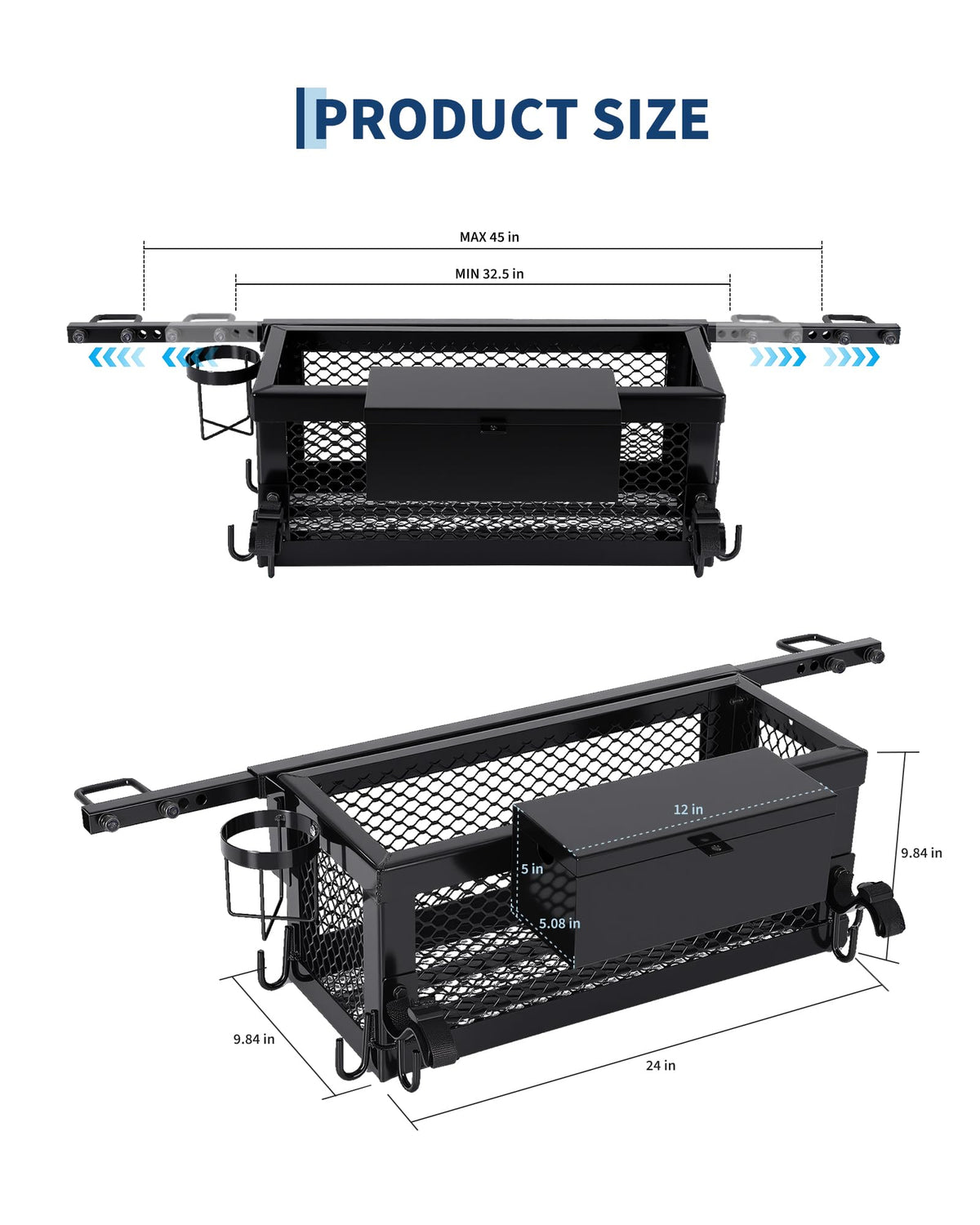 Heavy Duty Tractor Tool Box Basket Attachment 24x10x10in Storage Box V628