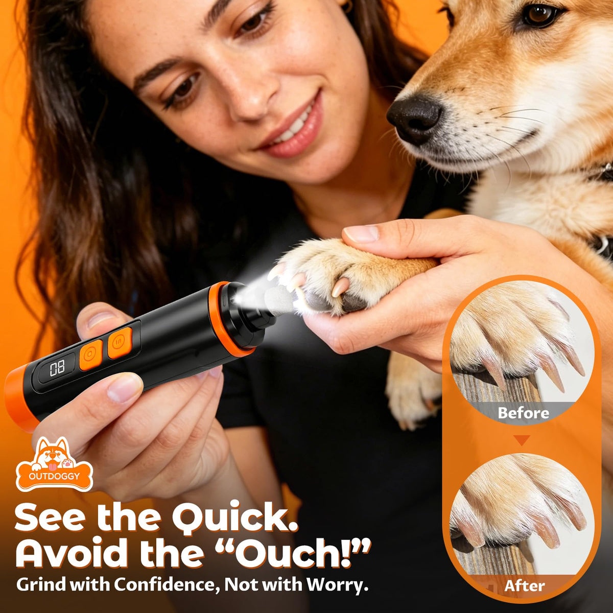 Dog Nail Grinder, Quiet 3-Speed with LED & Safety Guard X163