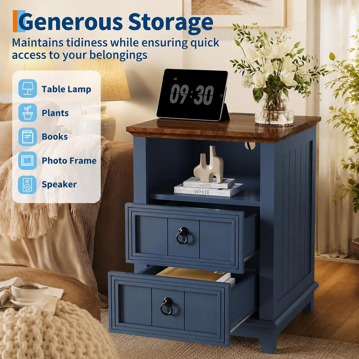 Blue 2-Drawer Nightstand Set of 2 I84835