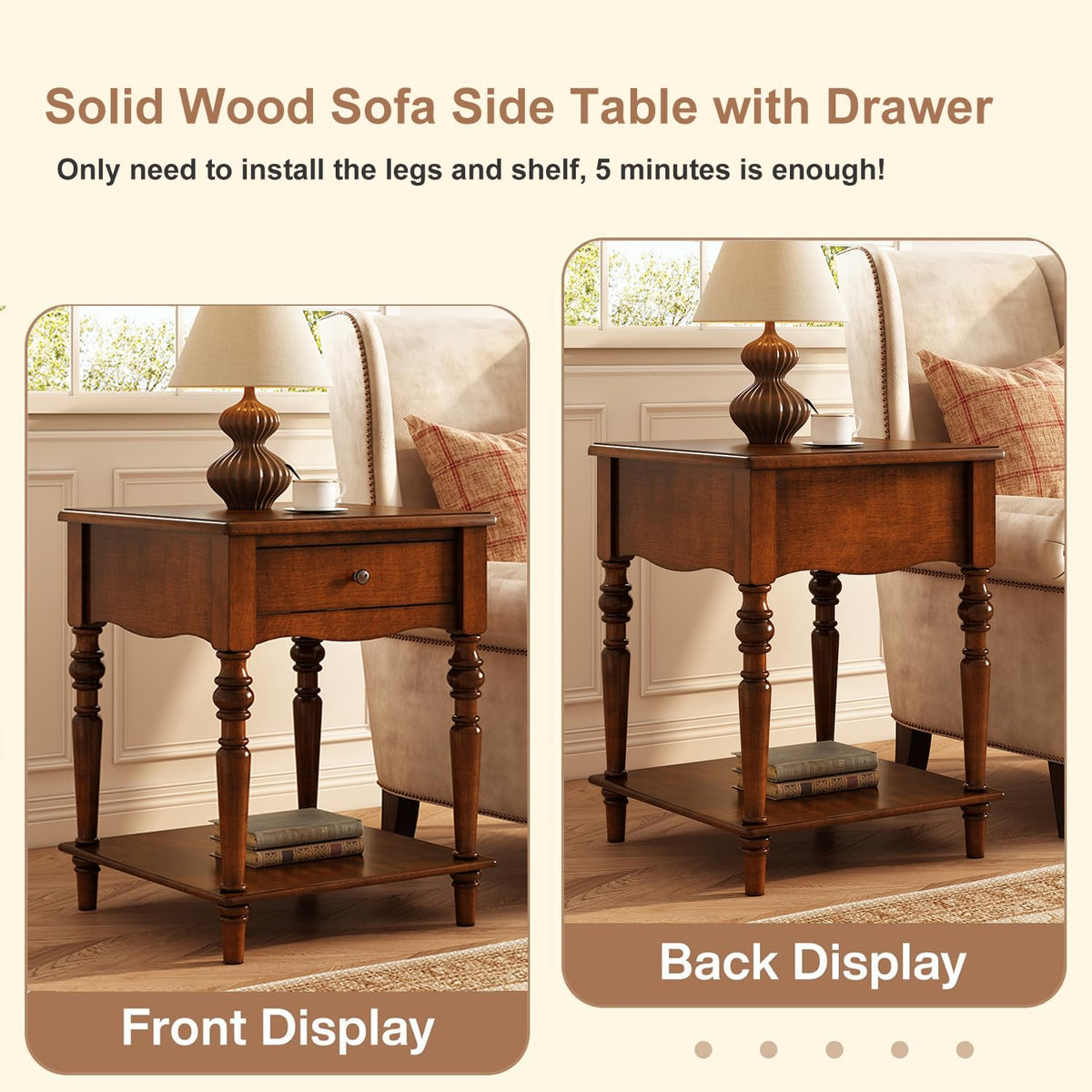 Solid Wood End Table with Drawer O926
