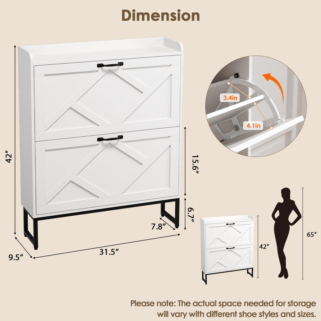 White 2 Flip Drawer Shoe Storage Cabinet Y787119