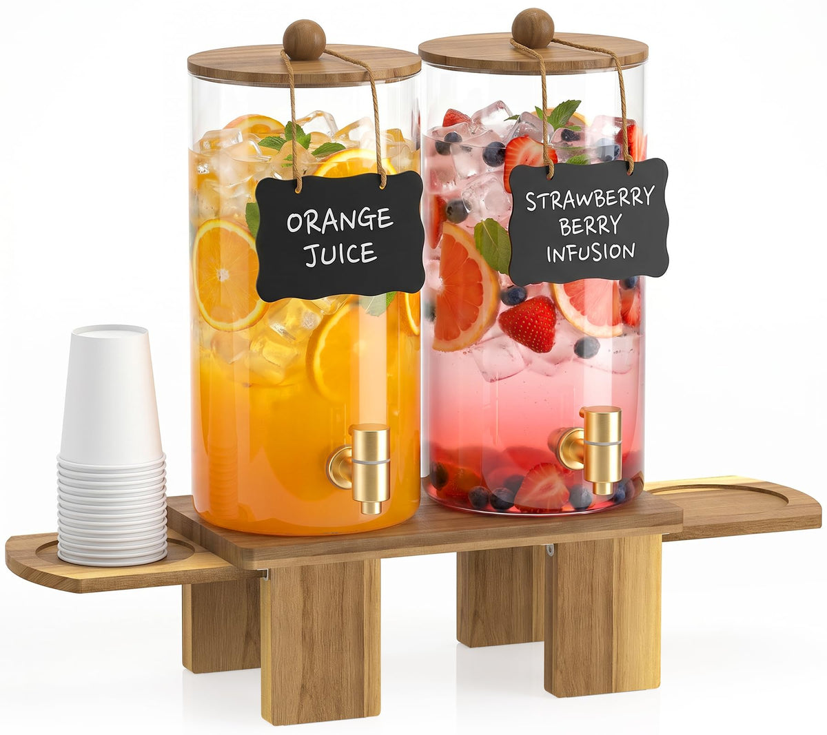 2 Pack 1.5 Gallon Drink Dispenser with Wood Stand E1605