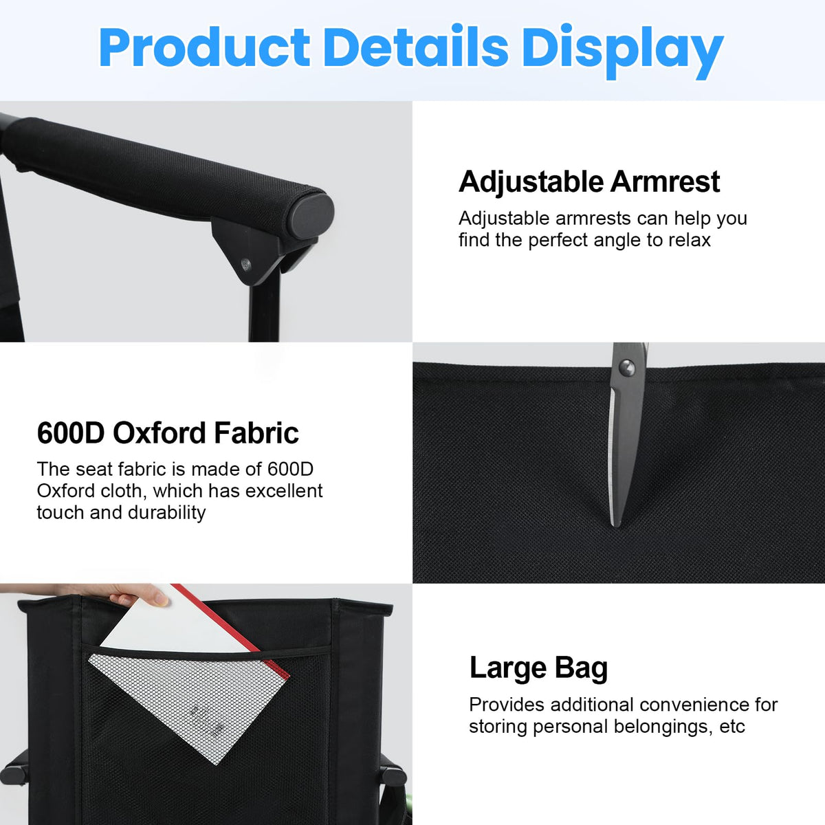 2 Pcs Black Folding Stadium Seats with Back Support and Cup Holder I32363