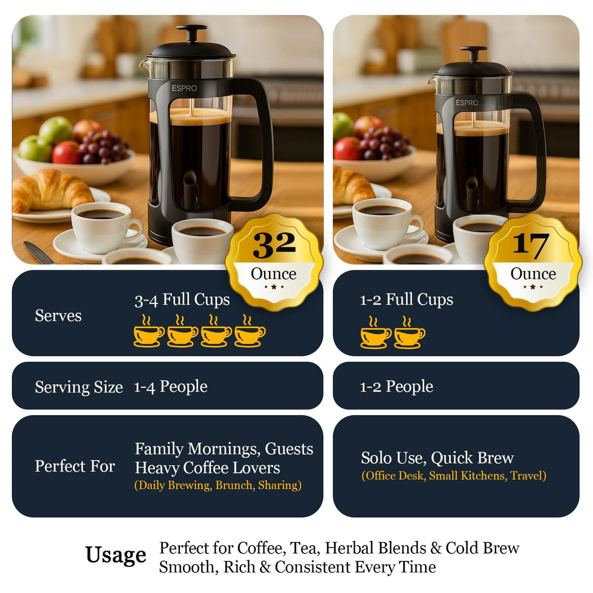Black 17oz French Press Coffee Maker H6177