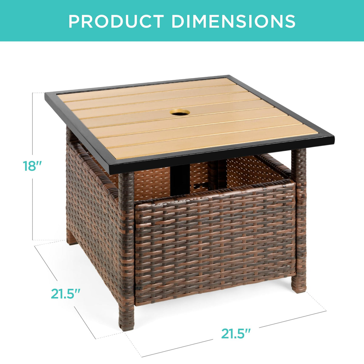 Brown Wicker Square Side Table with Umbrella Hole L876013