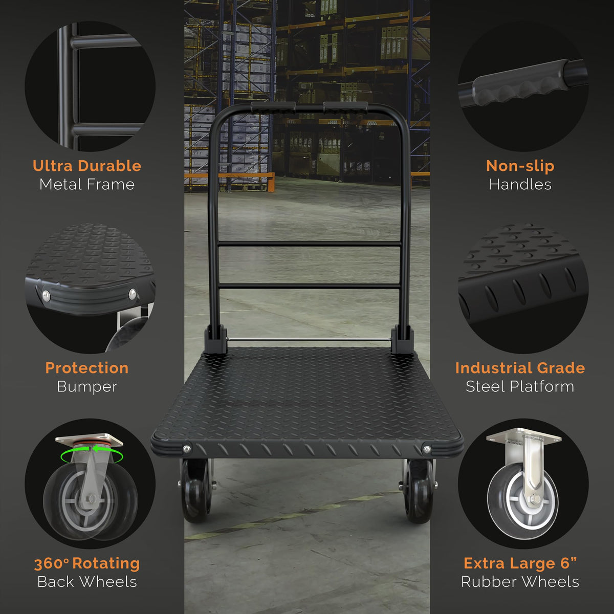 2200 lbs. Capacity Foldable Push Cart Dolly U6391