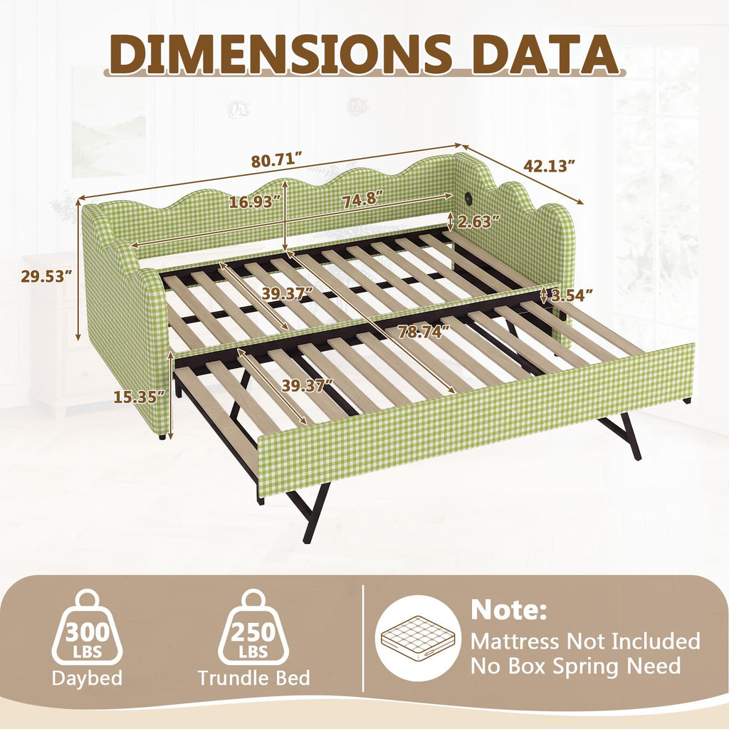 Twin Size Upholstered Daybed with Pop Up Trundle M42862