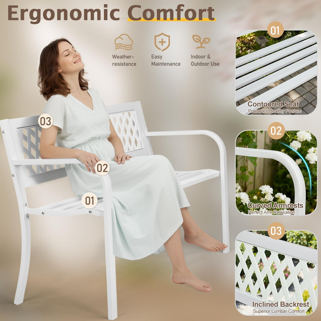 White 2-Person Outdoor Bench P7671