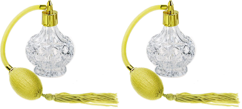 Clear Checked Carved Glass Refillable Perfume Bottle with Spray Atomizer, Pack of 2 Y130814
