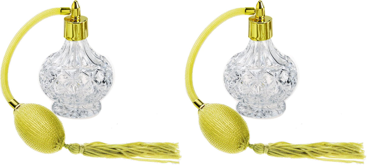 Clear Checked Carved Glass Refillable Perfume Bottle with Spray Atomizer, Pack of 2 Y130814