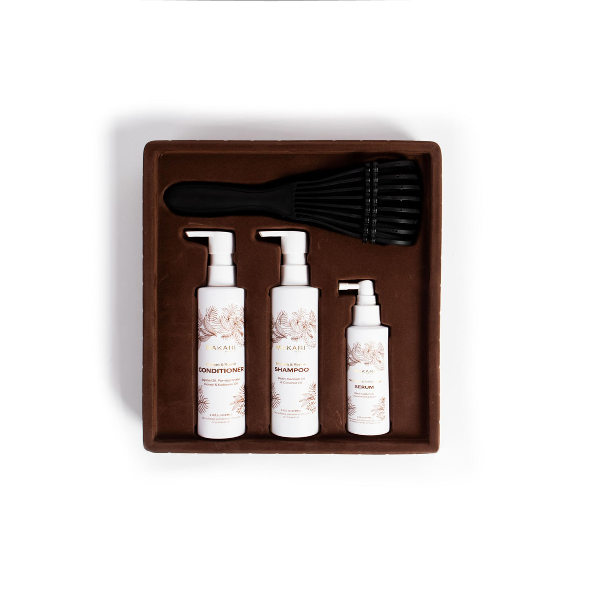 Hair Care Set with Shampoo, Conditioner, Serum & Brush H13371