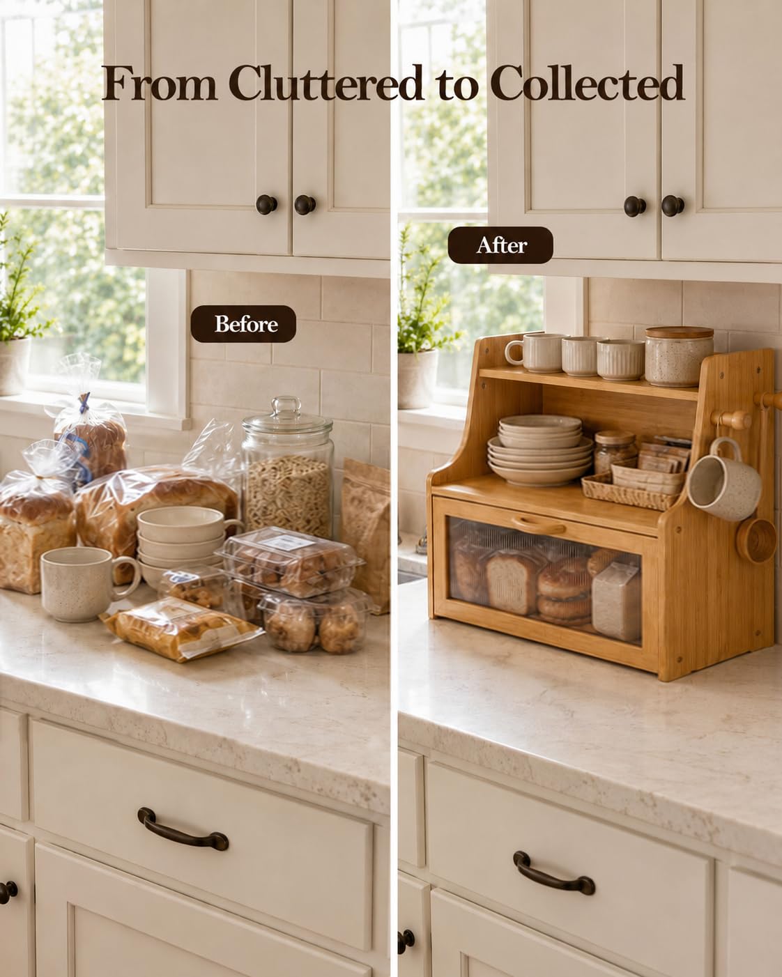 Large Capacity Bread Box with Shelf Organizer S435809