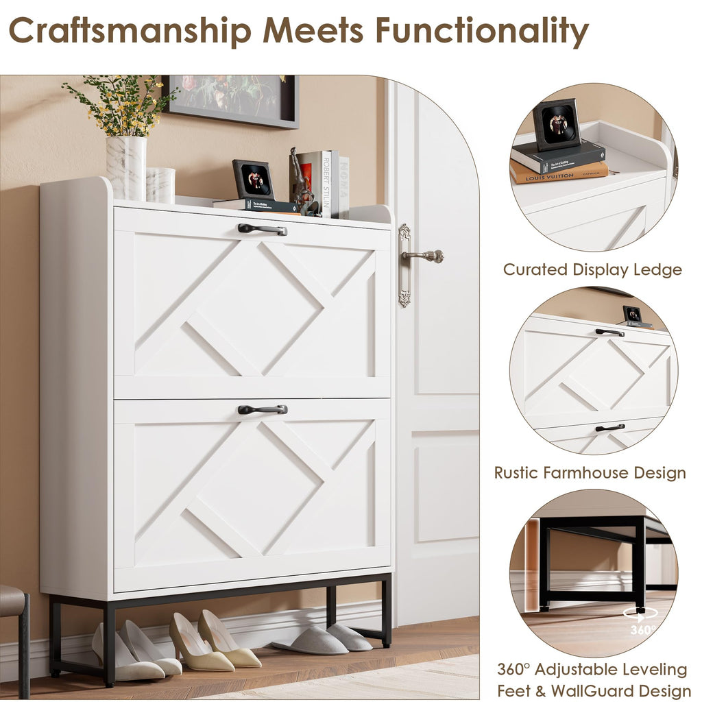 White 2 Flip Drawer Shoe Storage Cabinet Y787119