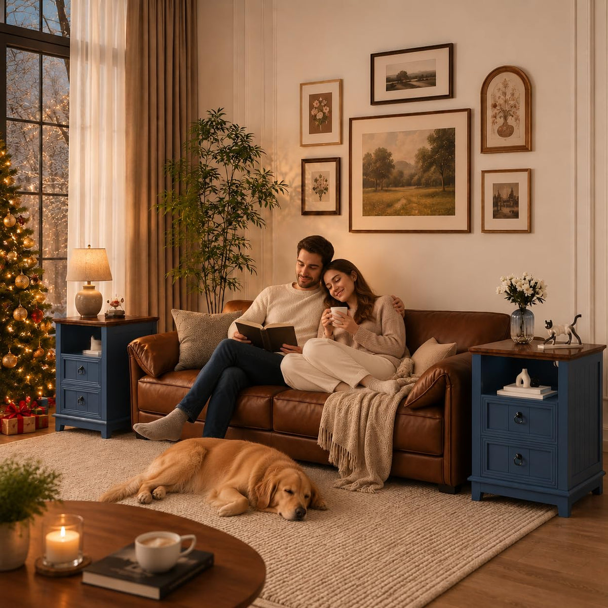 Blue 2-Drawer Nightstand Set of 2 I84835