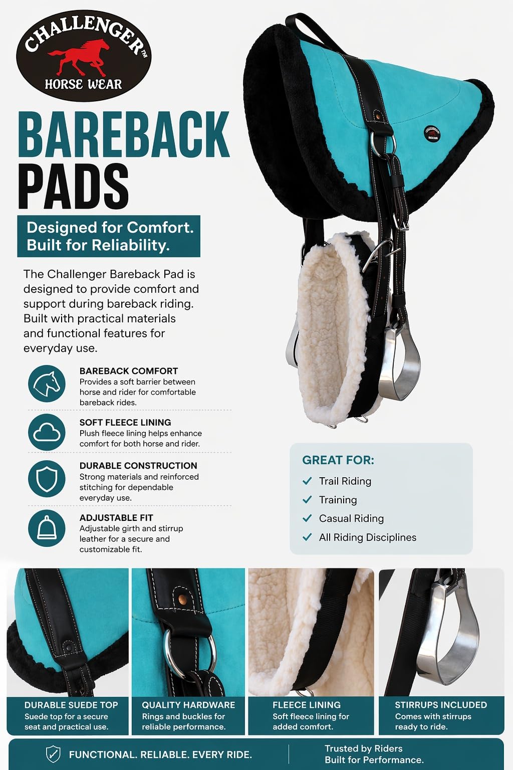 Turquoise Suede Leather Western Saddle Pad with Stirrups E7156