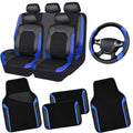 Air Mesh Leather Car Seat Covers Full Set, Waterproof Car Floor Mats, Steering Wheel Cover D1947