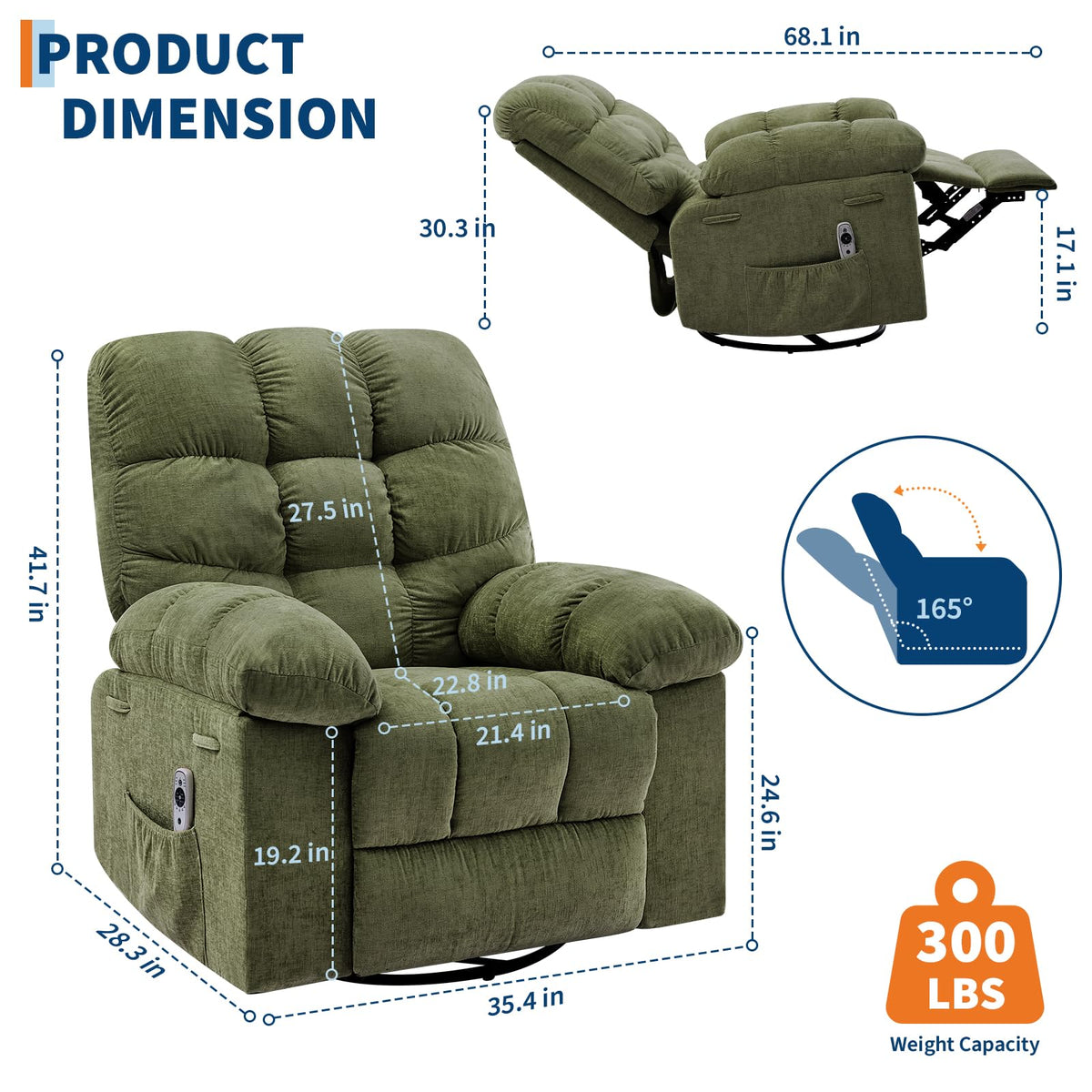 Massage Recliner Chair with Heat and Cup Holders Z37957