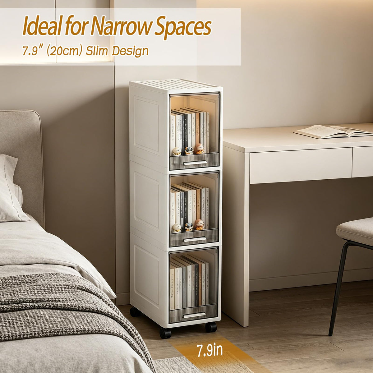 3 Drawer Narrow Plastic Storage Cart with Wheels L18210