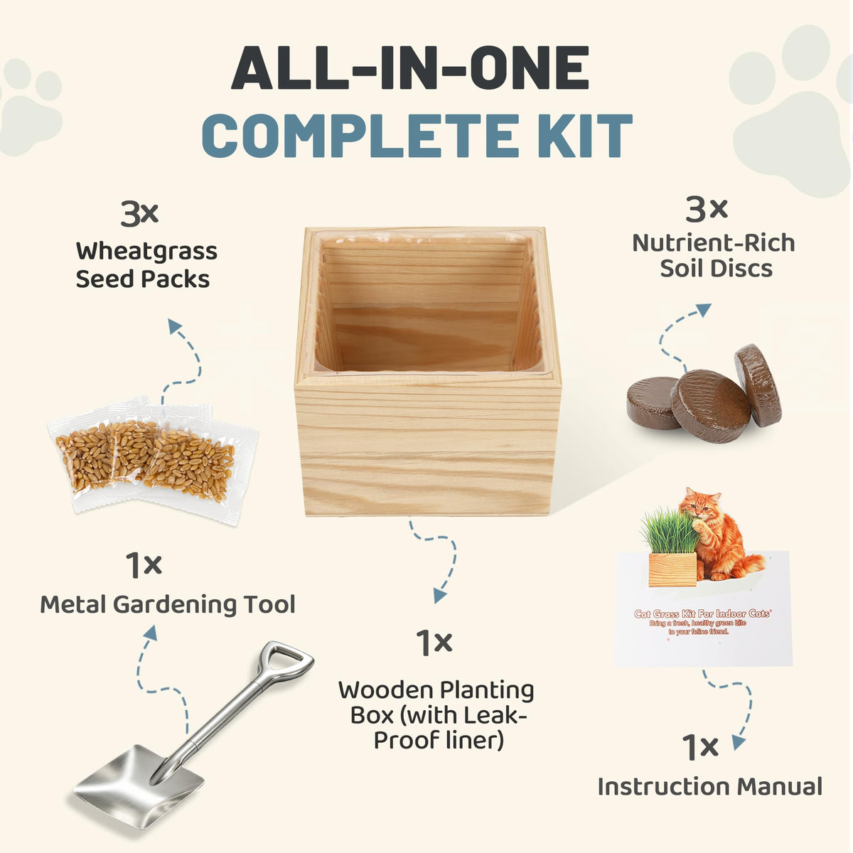 Cat Grass Growing Kit with Wooden Planter J38515