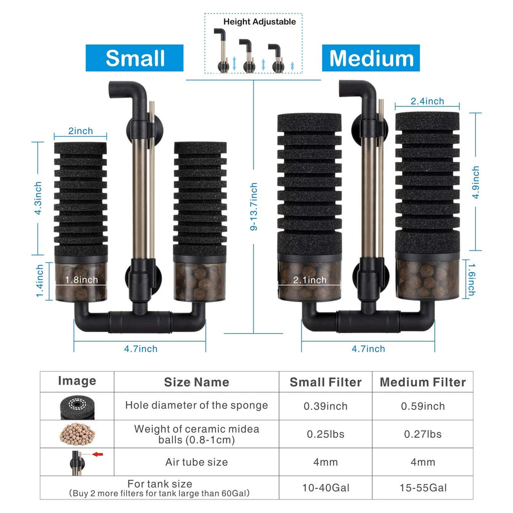 Aquarium Double Sponge Filter with Bio Ceramic Media Balls T3301