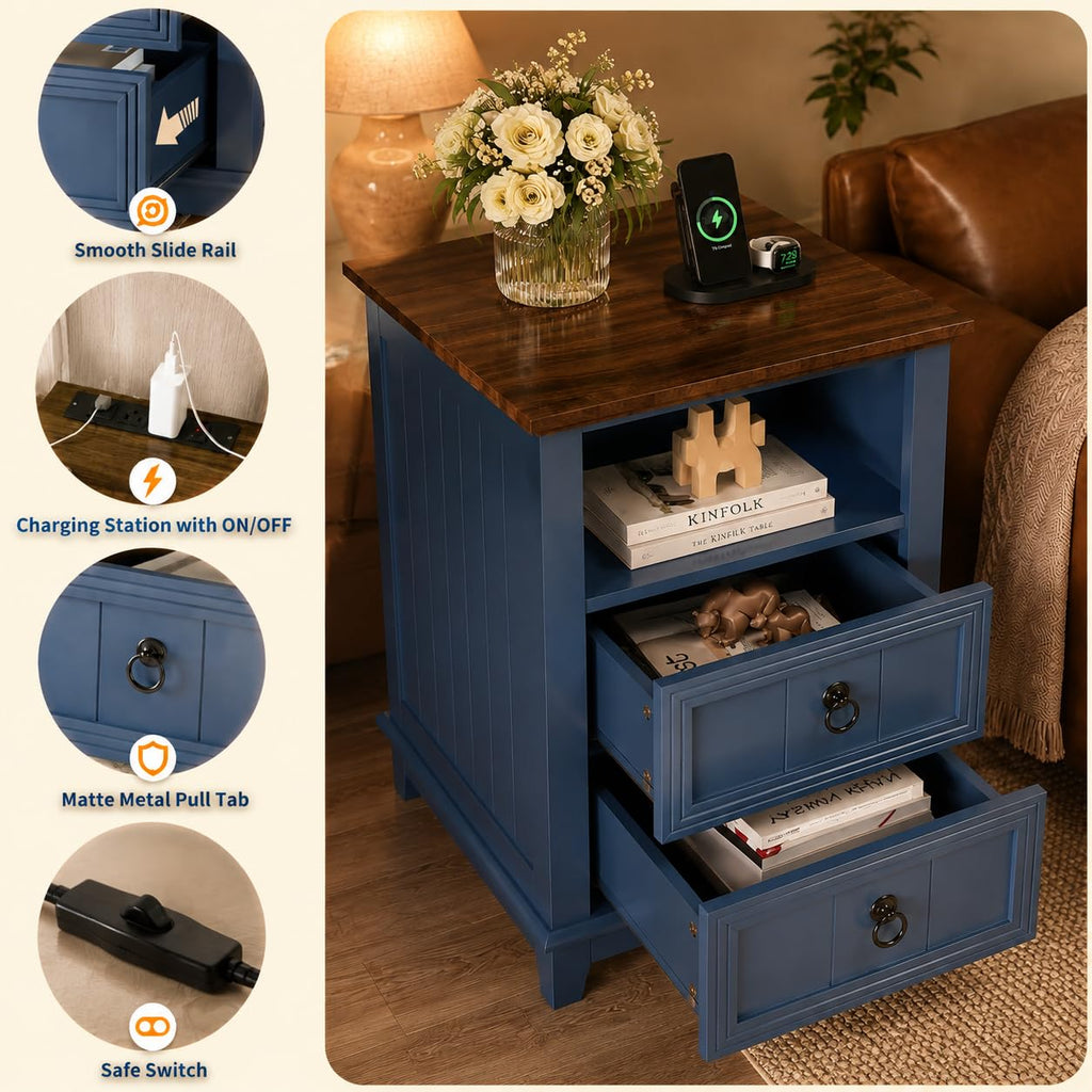 Blue 2-Drawer Nightstand Set of 2 I84835