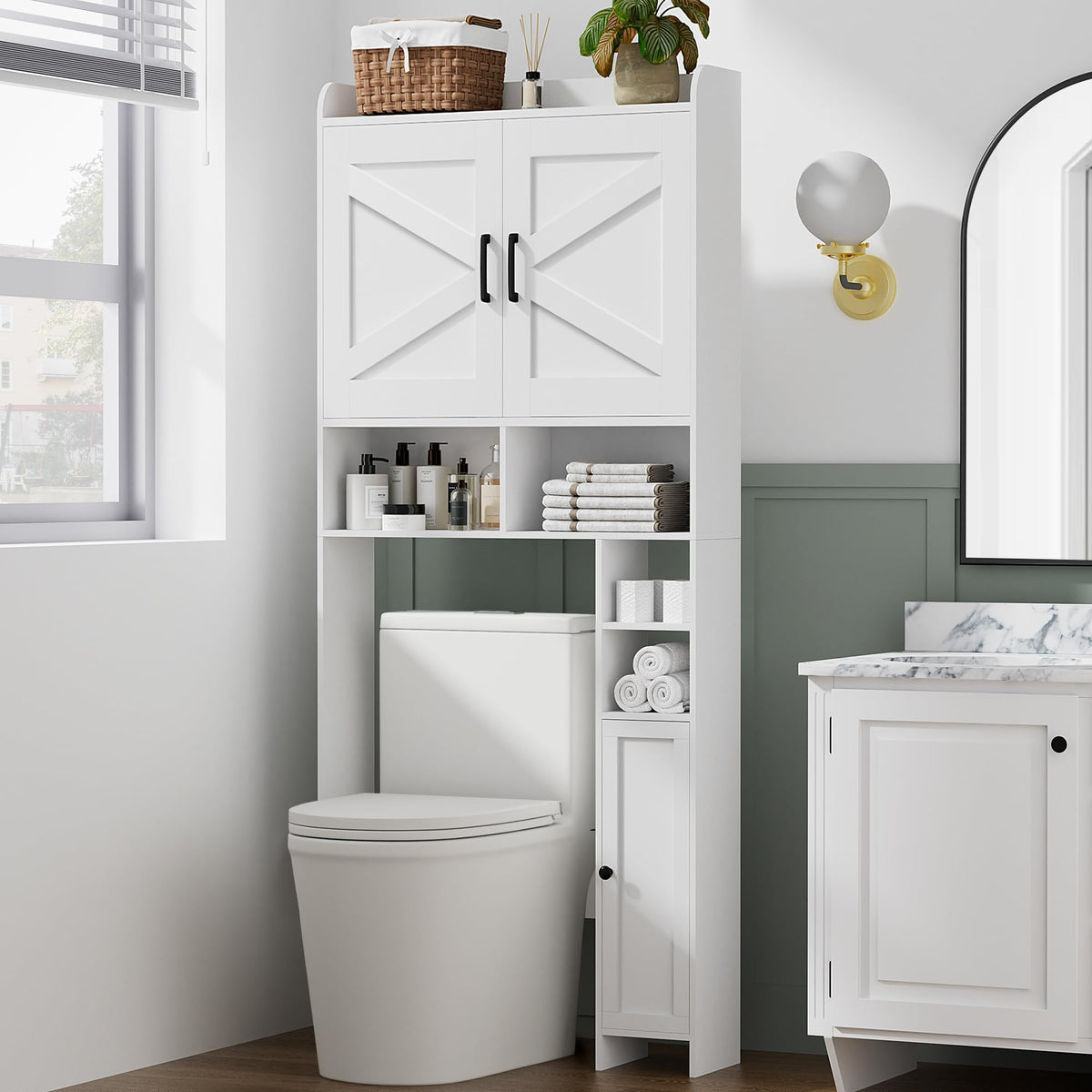 Wooden Over The Toilet Storage Cabinet with Barn Door V844963