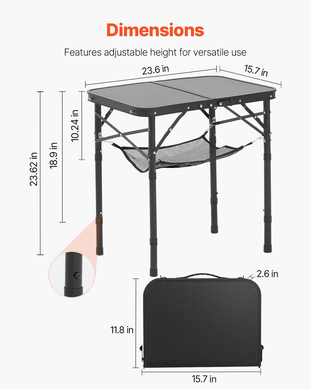 Folding Camping Table Adjustable Height Aluminum MDF 24 x 16 inch R80716