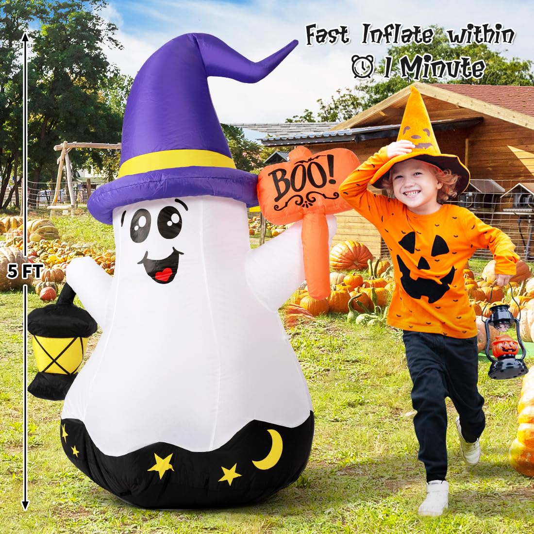 5 FT Halloween Inflatables Ghost with Built-in LEDs P2096