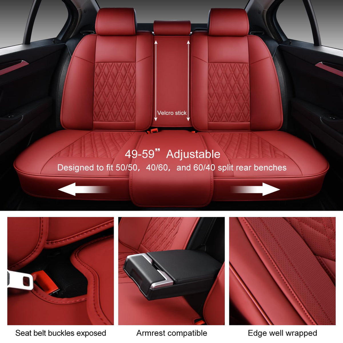 Wine Red Leather Car Seat Covers Full Set P669566