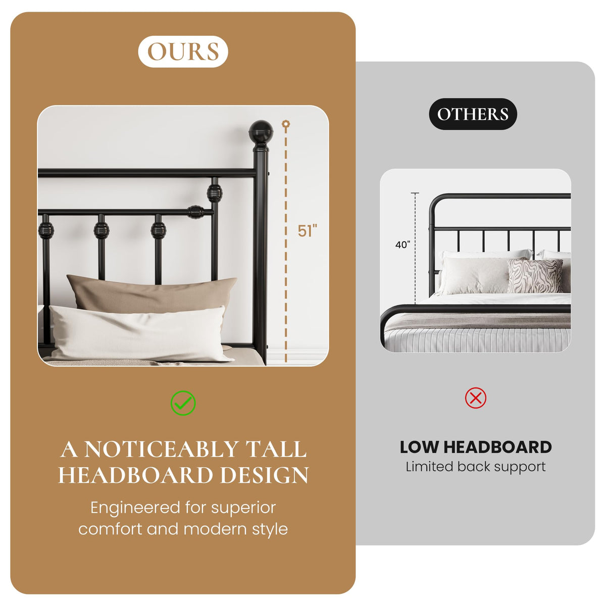 14" Full Size Black Metal Platform Bed Frame with Headboard and Footboard K193