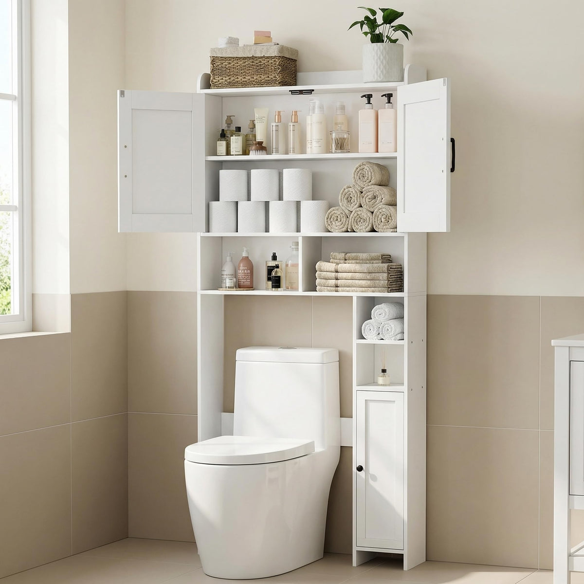 Wooden Over The Toilet Storage Cabinet with Barn Door V844963