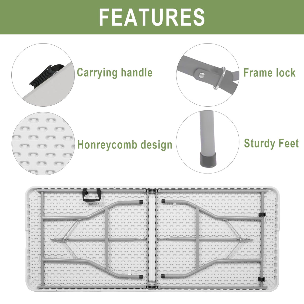 6FT Plastic Folding Table with Lock and Handle H540