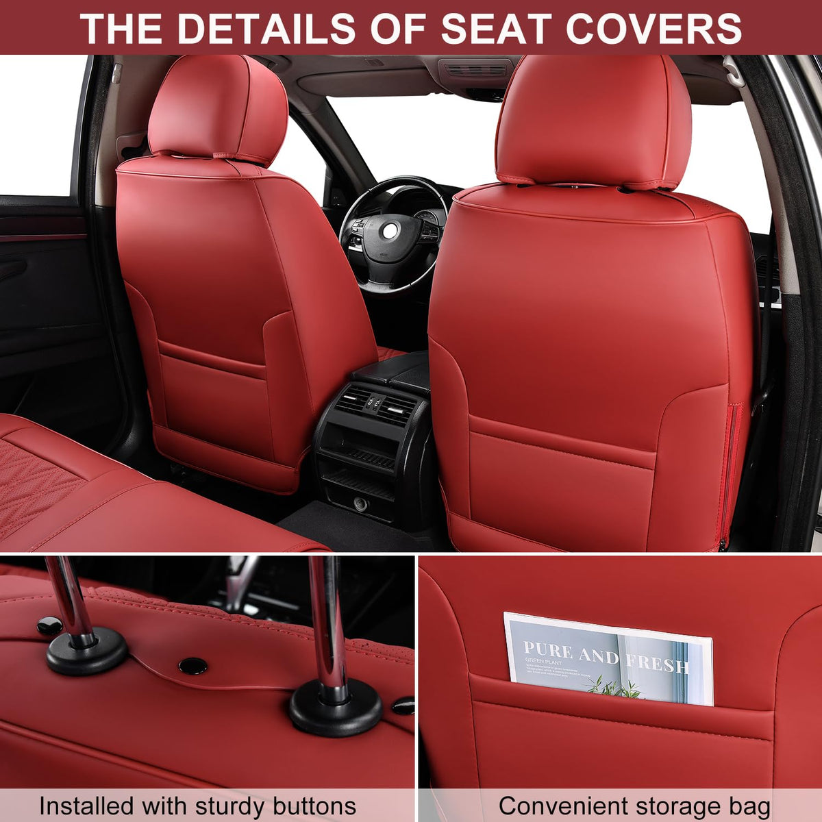 Wine Red Leather Car Seat Covers Full Set P669566