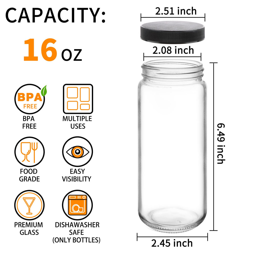 16oz Glass Juice Bottles, 12 Pack B87577