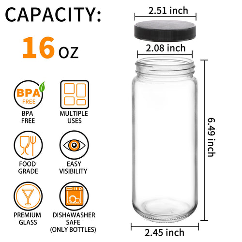 16oz Glass Juice Bottles, 12 Pack B87577