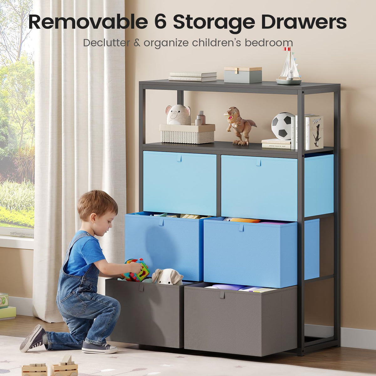 Twin Over Twin Metal Bunk Bed with 6 Storage Drawers I98551