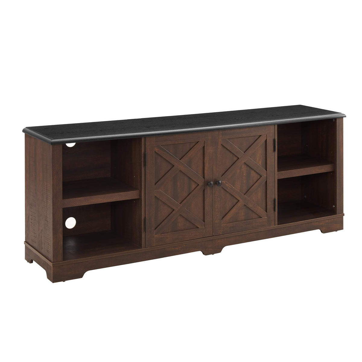 Espresso and Black TV Media Stand with Open Shelves and Closed Cabinets G32168