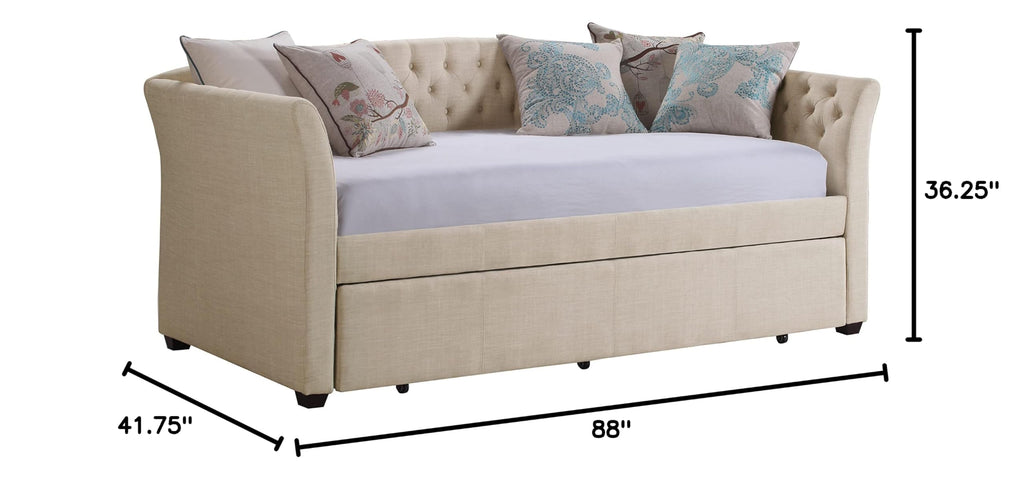 Beige Velvet Tufted Upholstered Twin Daybed with Trundle S54465