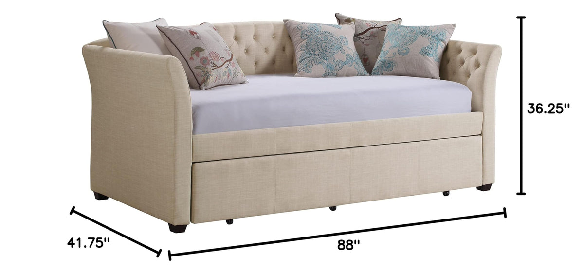 Beige Velvet Tufted Upholstered Twin Daybed with Trundle S54465