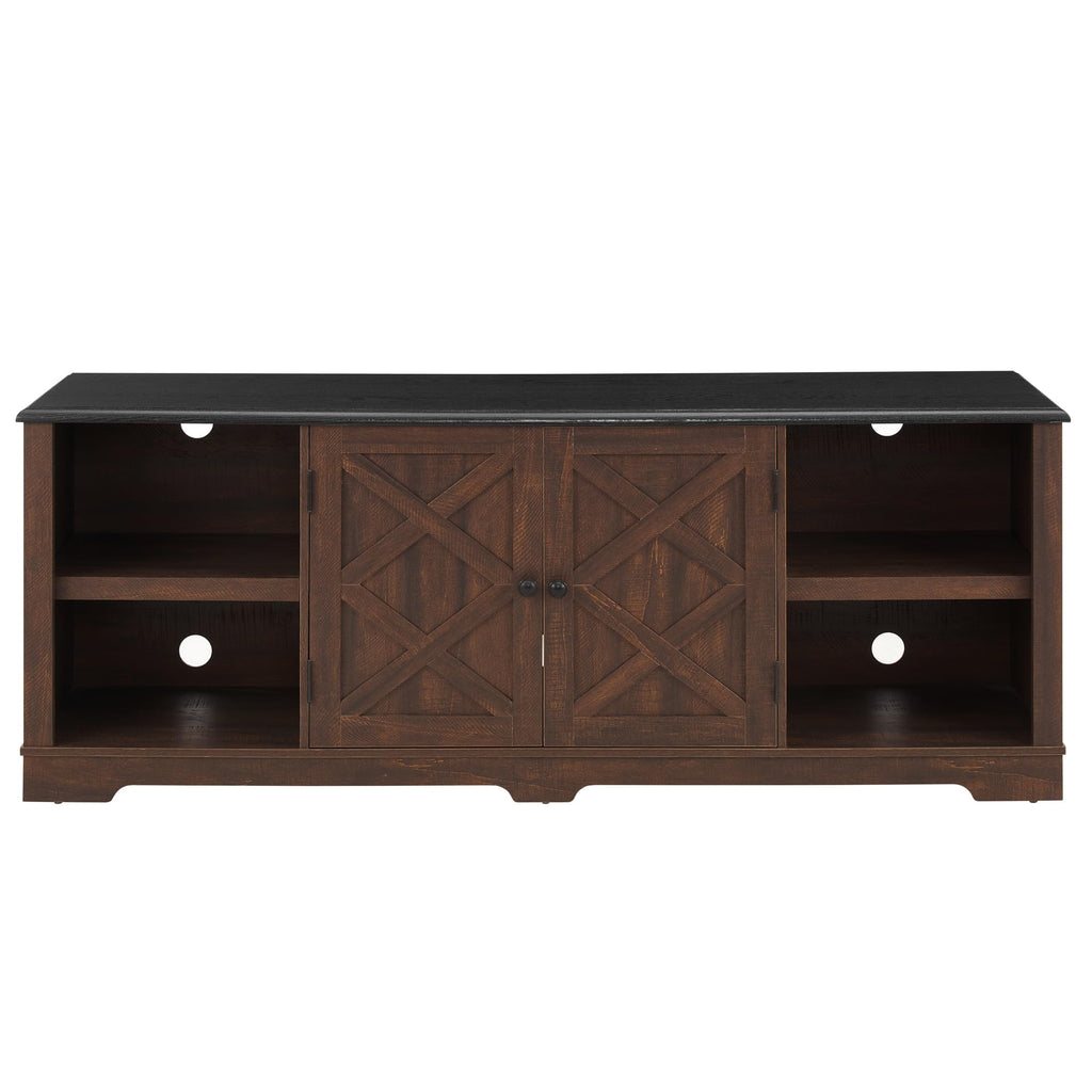 Espresso and Black TV Media Stand with Open Shelves and Closed Cabinets G32168