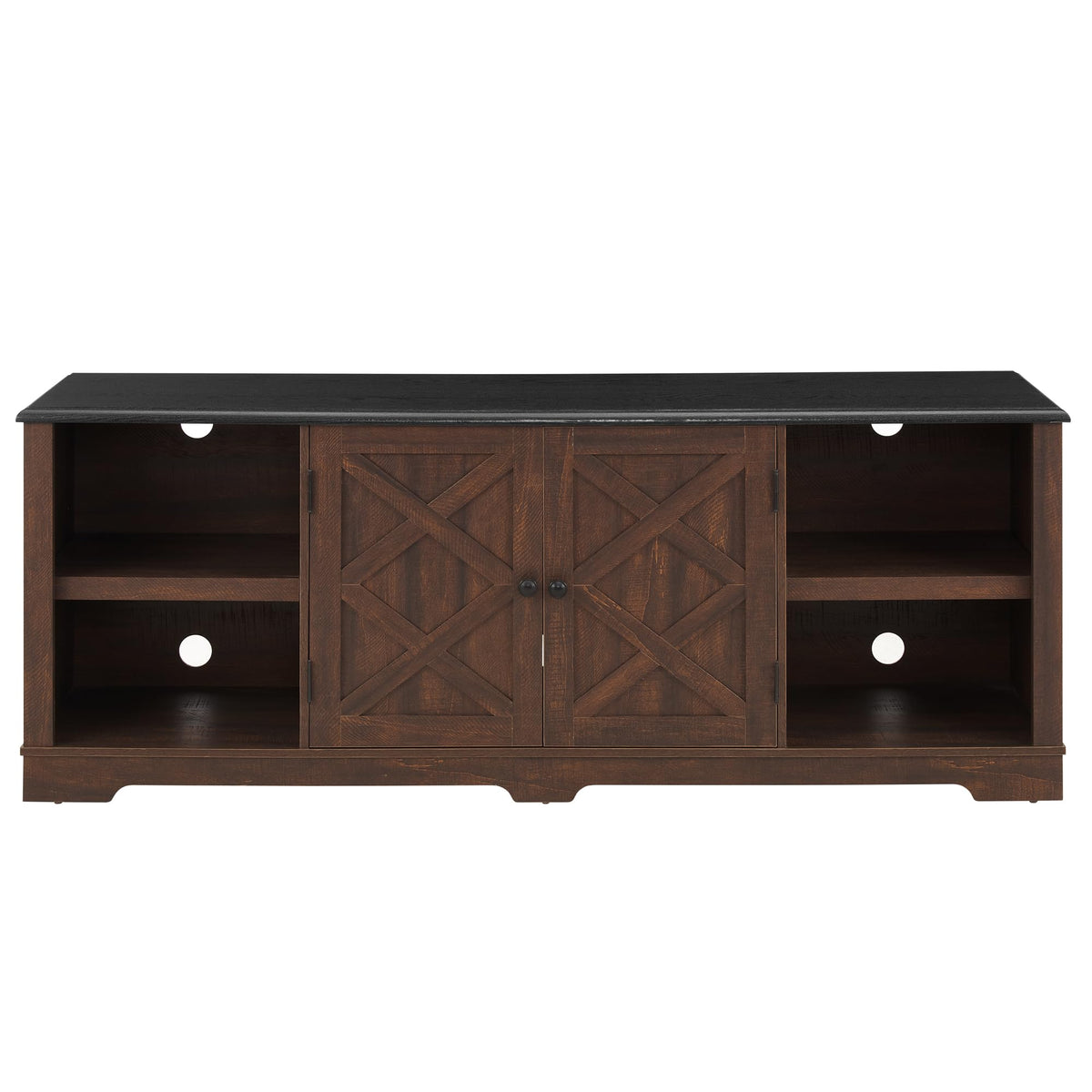 Espresso and Black TV Media Stand with Open Shelves and Closed Cabinets G32168