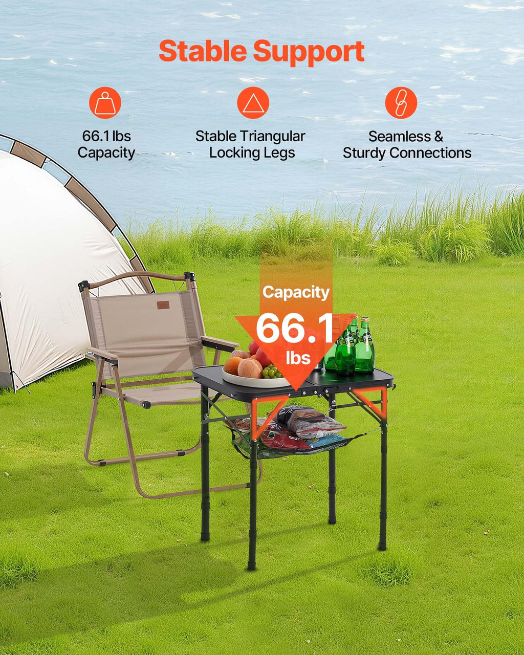 Folding Camping Table Adjustable Height Aluminum MDF 24 x 16 inch R80716