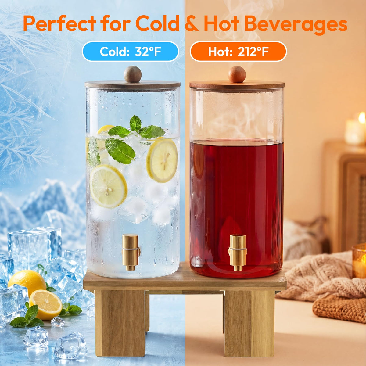2 Pack 1.5 Gallon Drink Dispenser with Wood Stand E1605