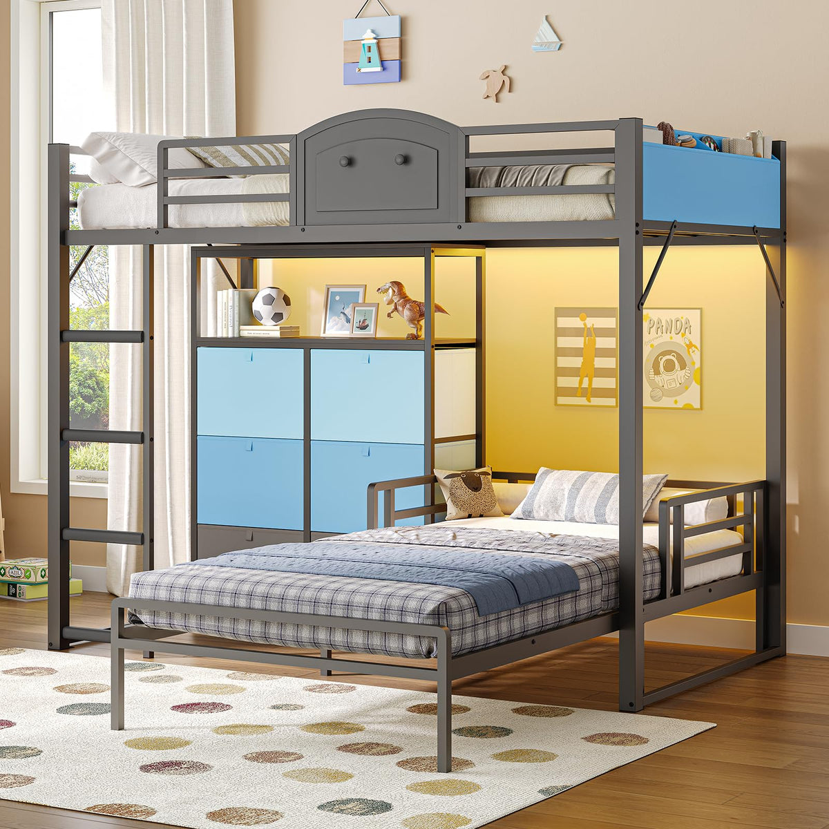 Twin Over Twin Metal Bunk Bed with 6 Storage Drawers I98551